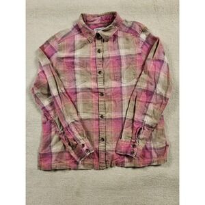 Pendleton Shirt Women XL 100% Linen Long Sleeve Button Up Pink Plaid